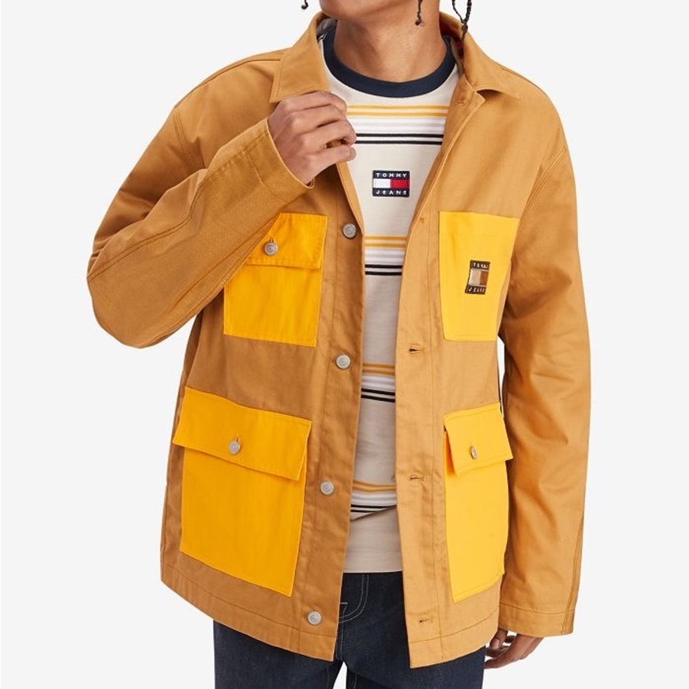 Tommy Hilfiger Tommy Jeans Men's Colorblocked Chore Jacket Size XL Tan & Yellow